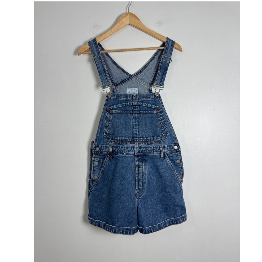 Vintage 90s Calvin Klein Jeans Women S Shortalls Blue Denim Overalls Medium Wash